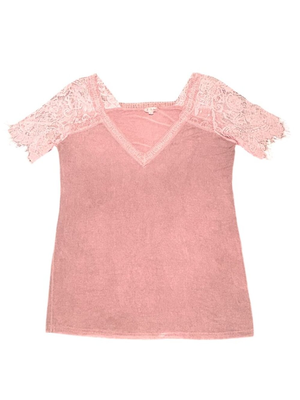 POL Mauve Distressed V-Neck Lace Soft Top Boho Minimalist Womens Large